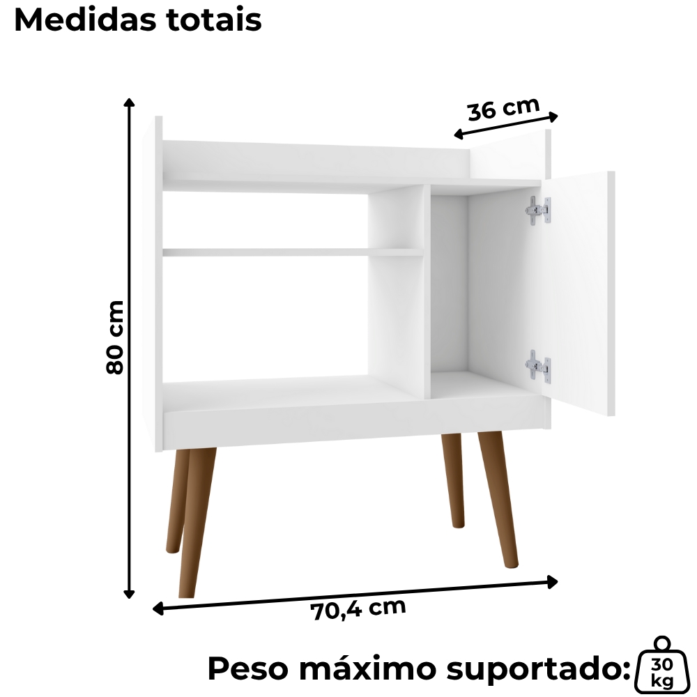 Aparador Bar Cafe 1 Porta Cafe 71 cm Branco BECHARA 