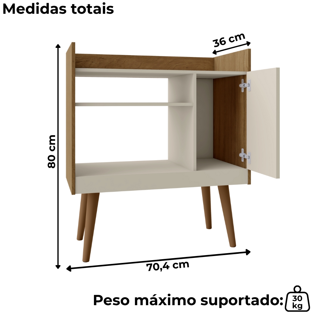 Aparador Bar Cafe 1 Porta Cafe 71 cm Naturalle Off White BECHARA