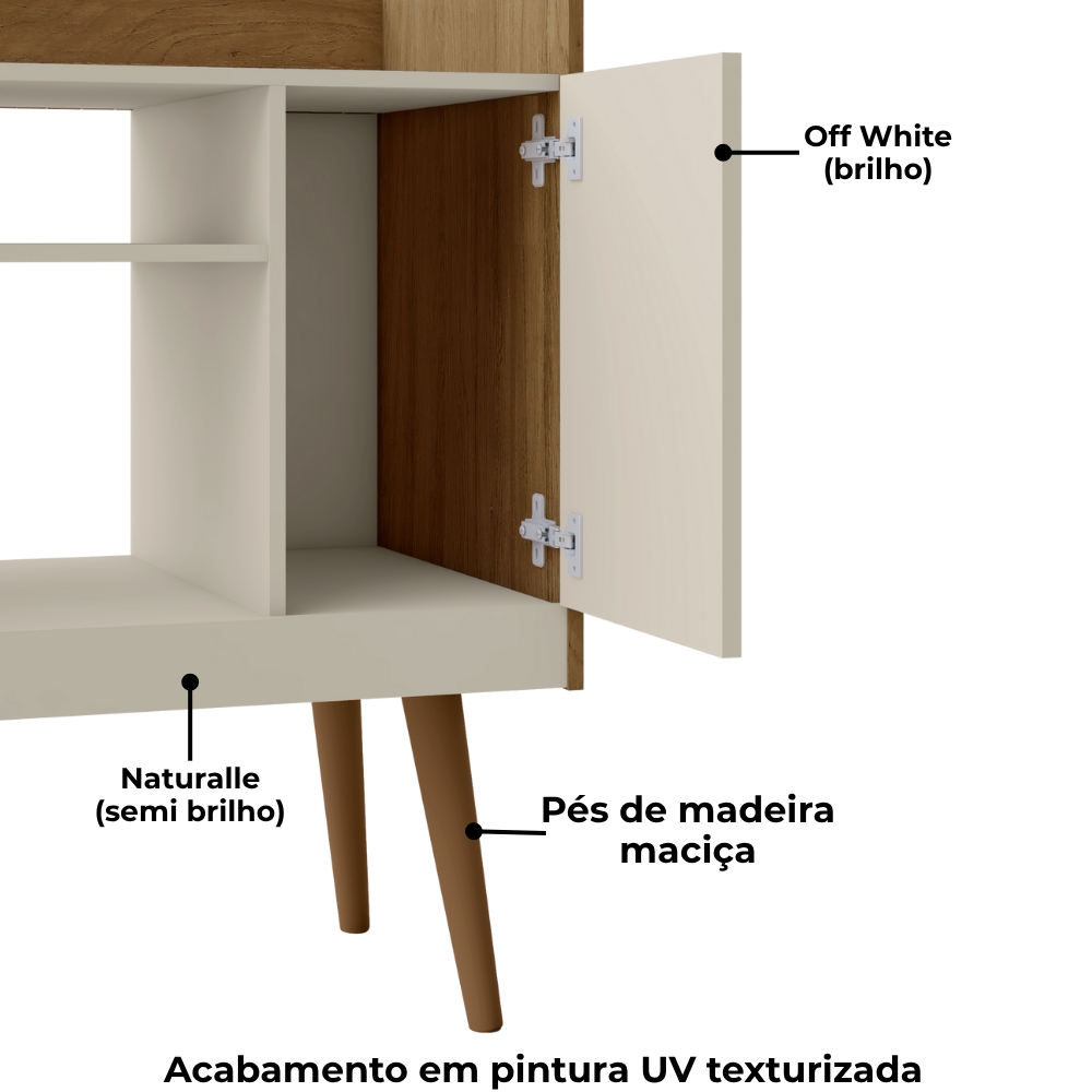 Aparador Bar Cafe 1 Porta Cafe 71 cm Naturalle Off White BECHARA