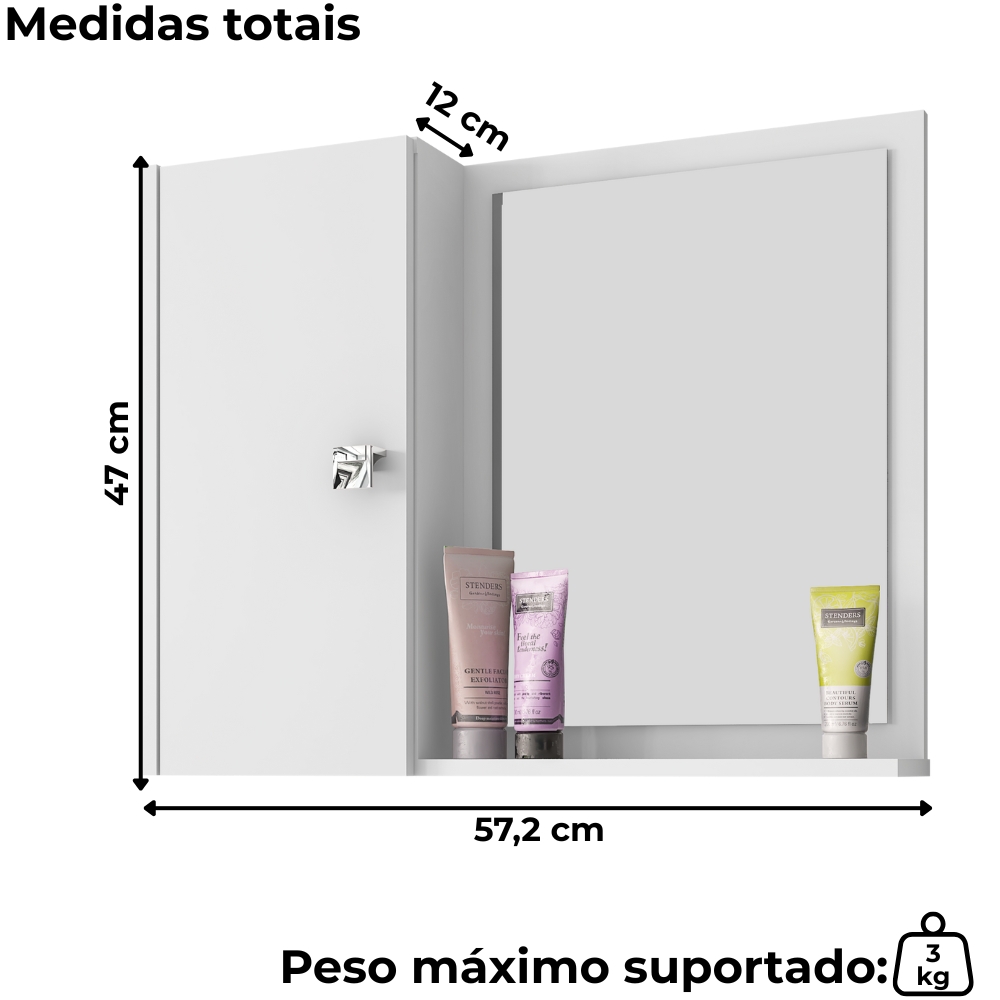 Armario Espelheira 1 Porta 57 cm Genova Branco BECHARA 