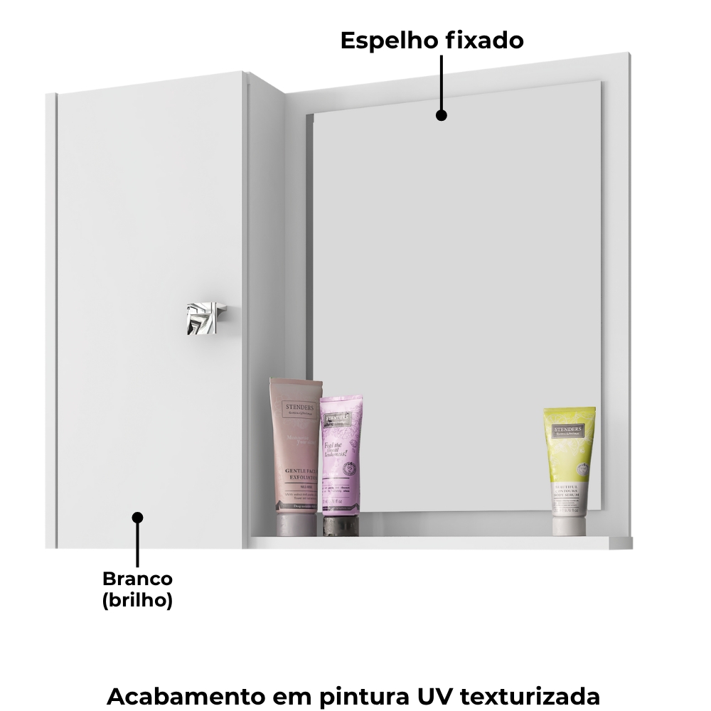 Armario Espelheira 1 Porta 57 cm Genova Branco BECHARA 