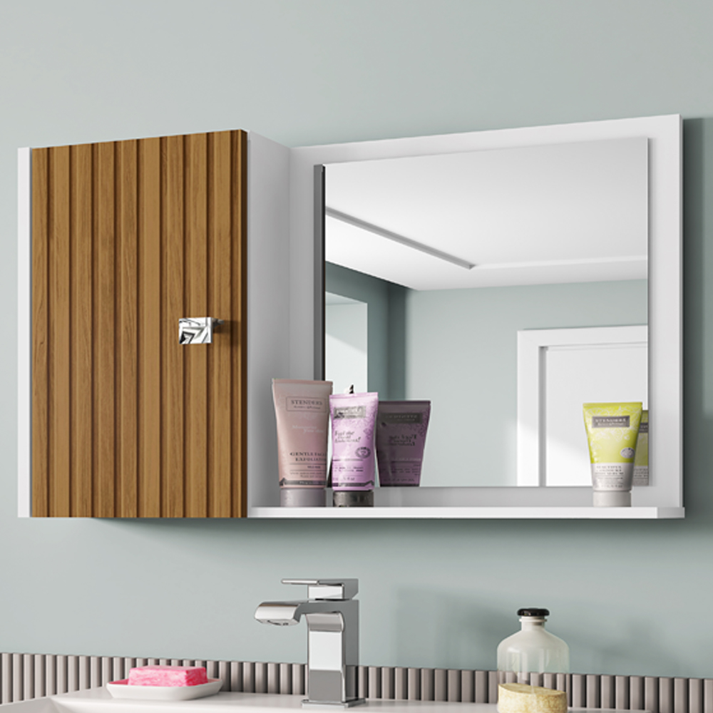 Armario Espelheira 1 Porta 57 cm Genova Branco Ripado BECHARA