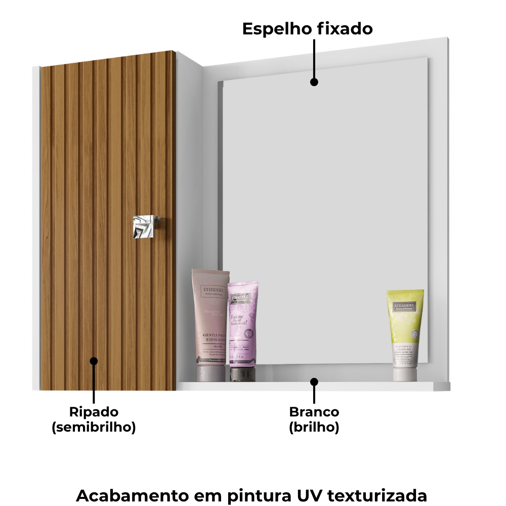 Armario Espelheira 1 Porta 57 cm Genova Branco Ripado BECHARA