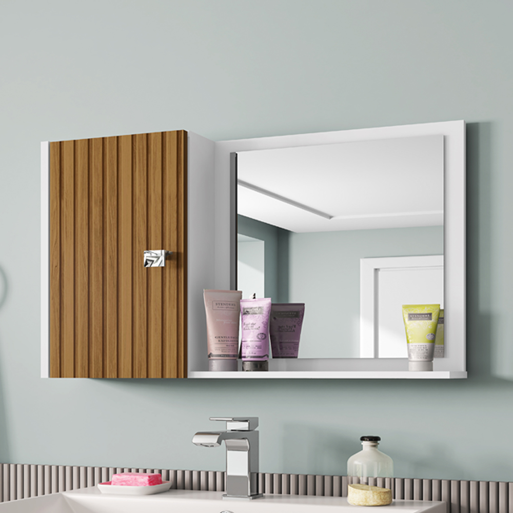 Armario Espelheira 1 Porta 57 cm Genova Branco Ripado BECHARA