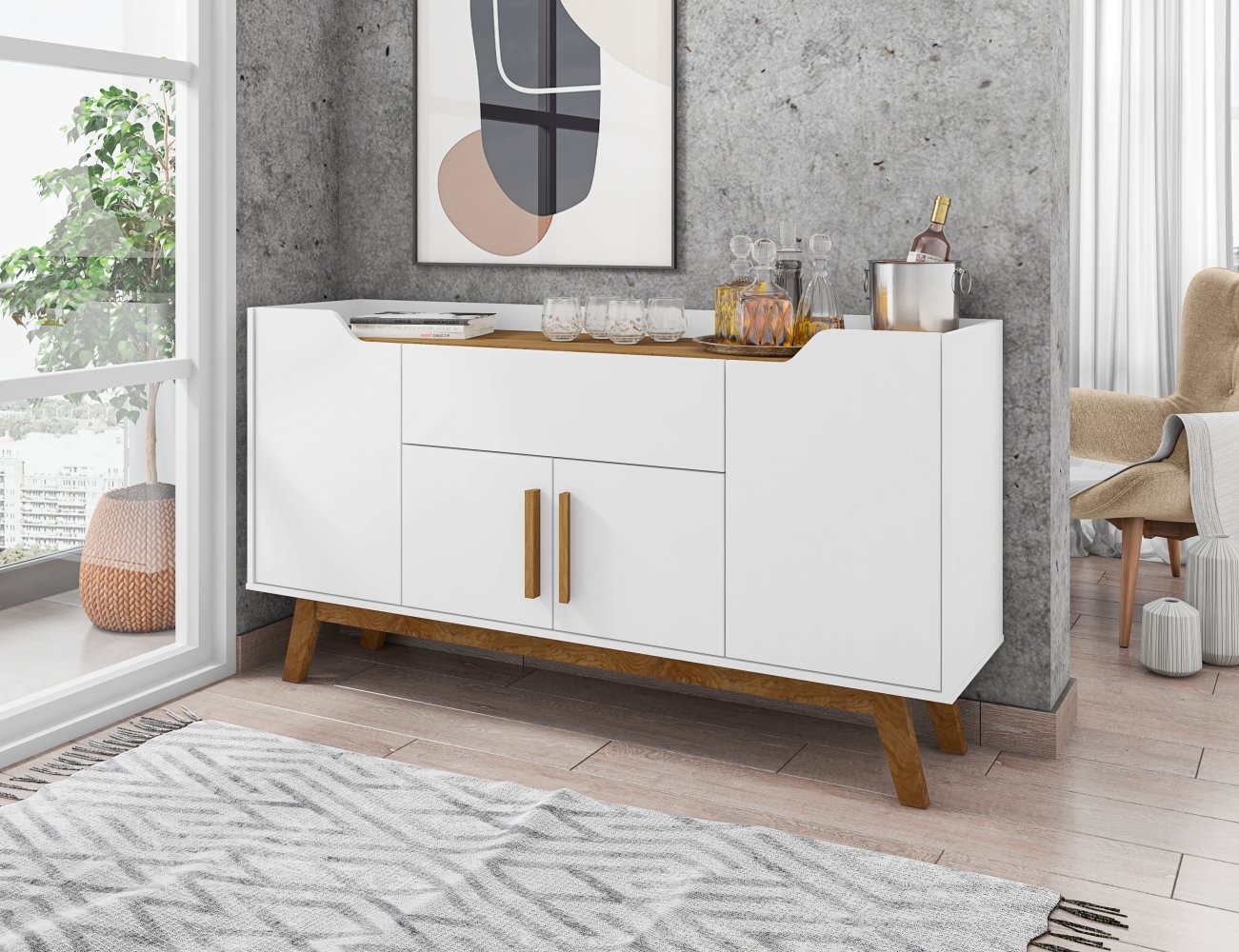 Balcão 4 Portas e Gaveta Revolution Branco Cinamomo