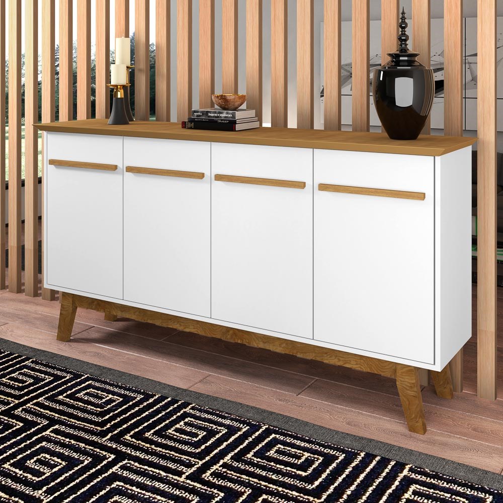 Balcão Aparador Buffet Opala 3 Portas Madeira Cinamomo/Branco - Bechara