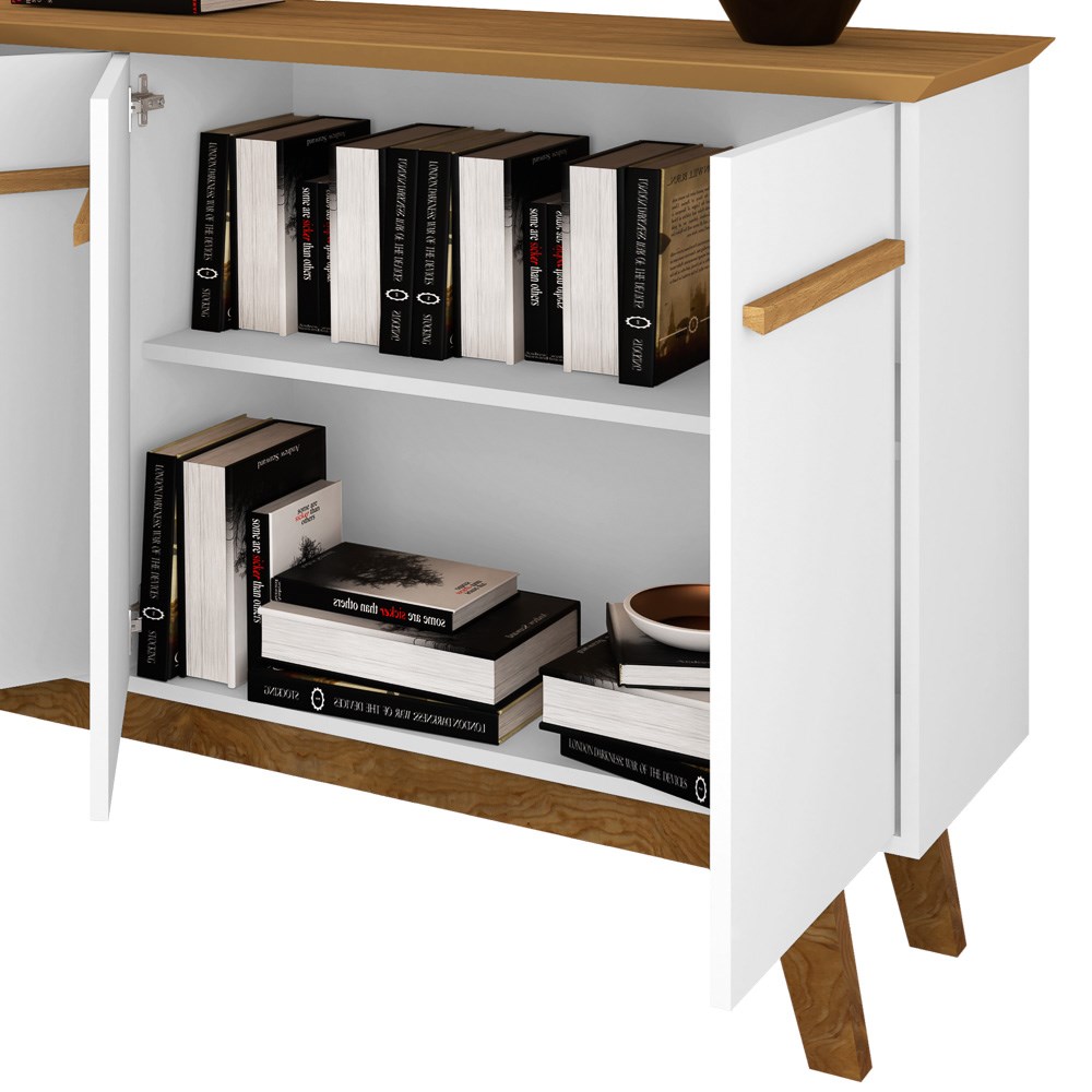 Balcão Aparador Buffet Opala 3 Portas Madeira Cinamomo/Branco - Bechara