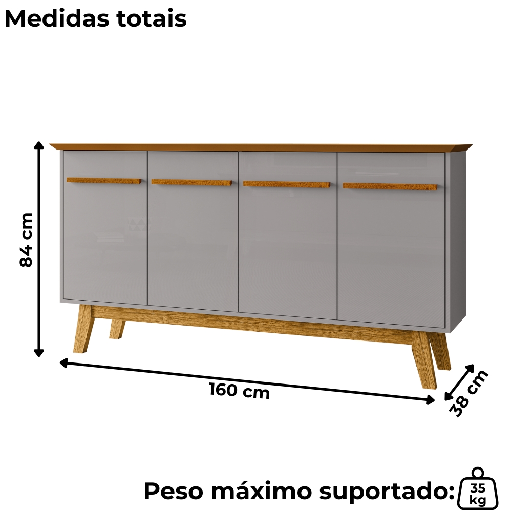 Balcao Buffet 4 Portas Opala 160 cm Naturalle Off White BECHARA