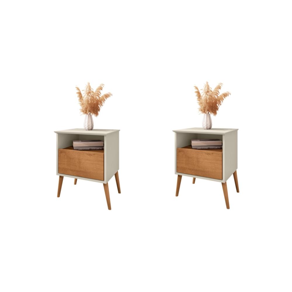 Conjunto de Mesa de Cabeceira Moreira Off White Naturalle