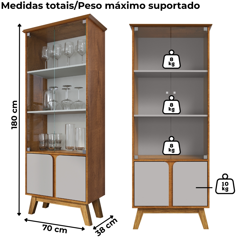 Cristaleira 4 Portas Madri 180x70 cm Naturalle Off White BECHARA