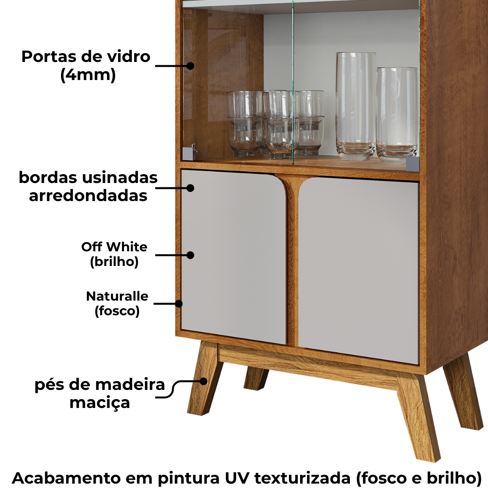 Cristaleira 4 Portas Madri 180x70 cm Naturalle Off White BECHARA