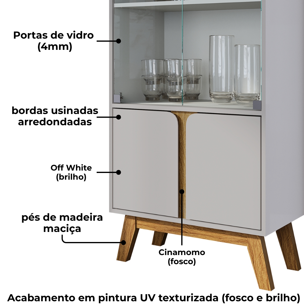 Cristaleira 4 Portas Madri 180x70 cm Off White Cinamomo BECHARA