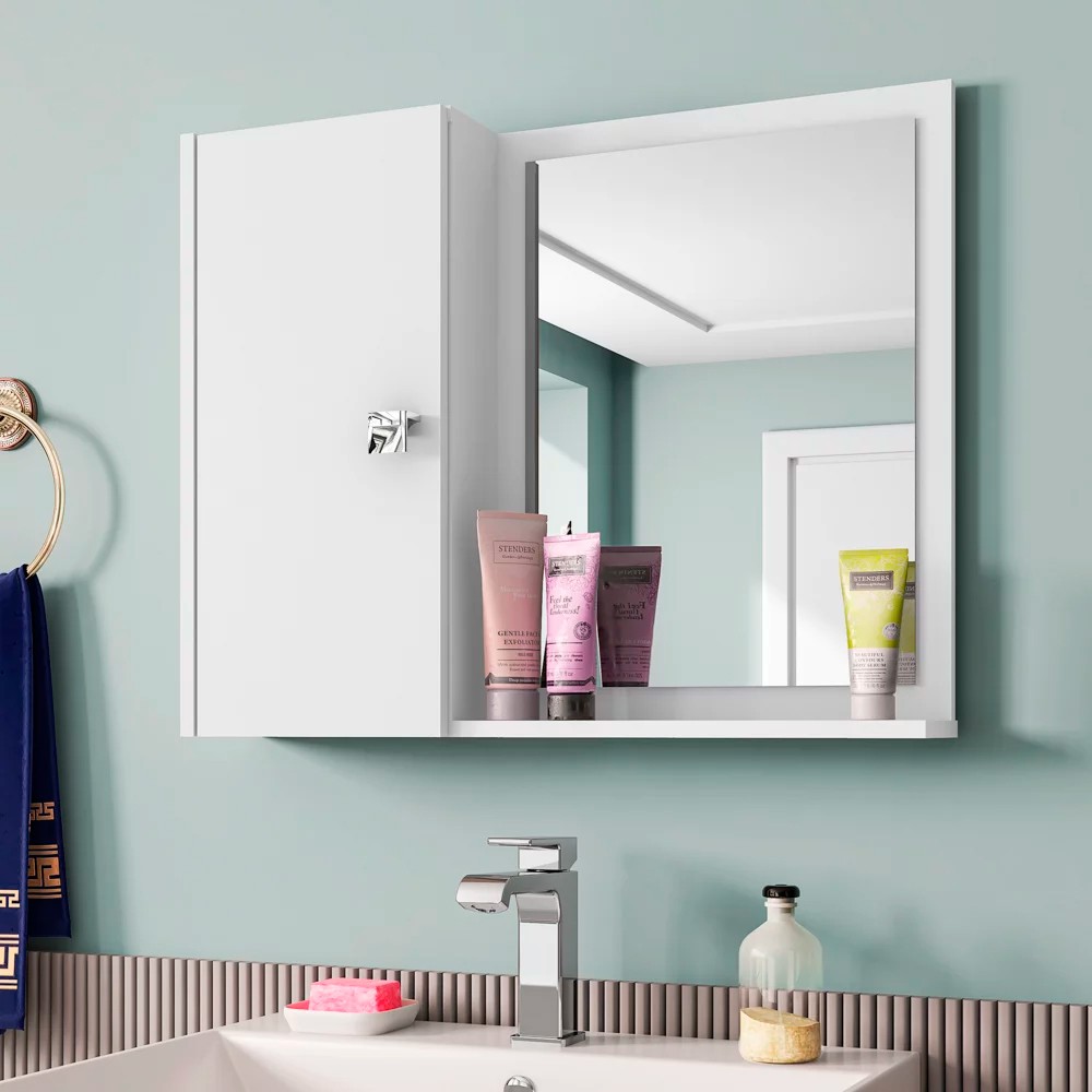 Espelheira Para Banheiro Com Armário 1 Porta Gênova Branco - Bechara