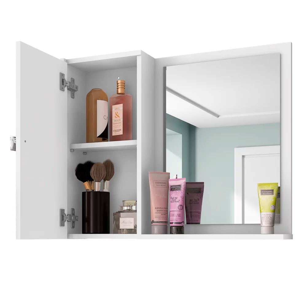 Espelheira Para Banheiro Com Armário 1 Porta Gênova Branco - Bechara