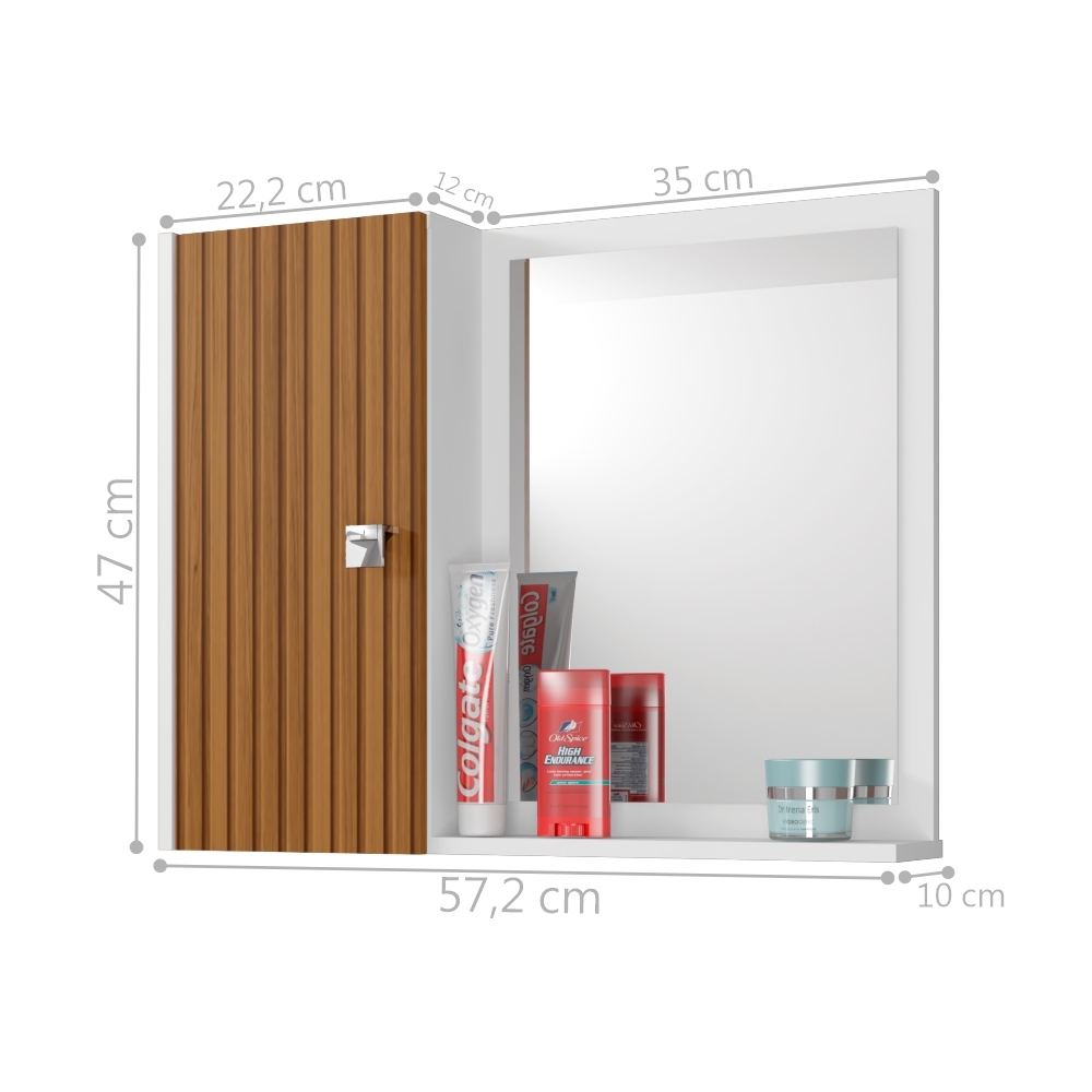 Espelheira para Banheiro 1 Porta Acre Branco Efeito Ripado