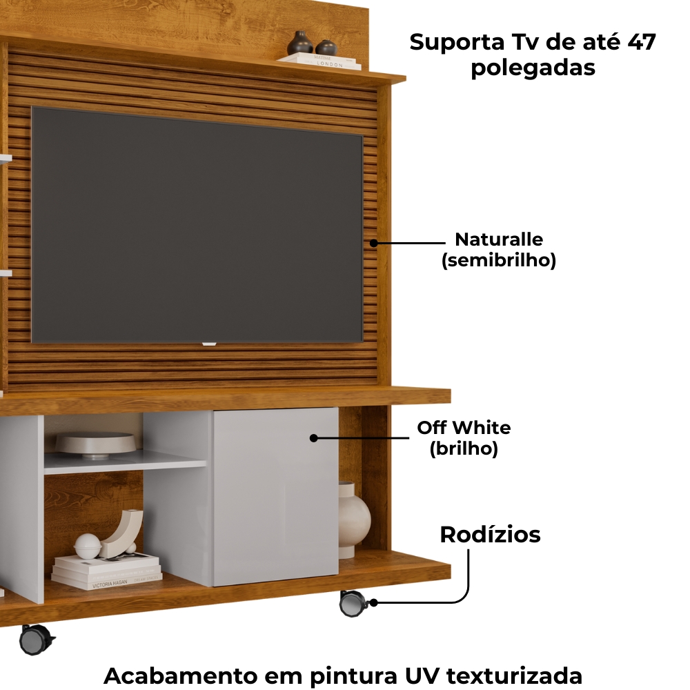 Estante Home Tv 47 Pol 160 cm Taurus Naturalle Off White BECHARA