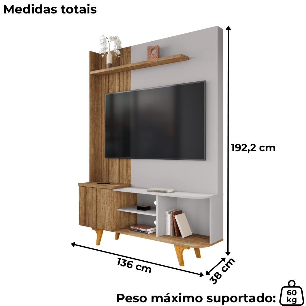 Estante Home Tv 55 Pol 136 cm Corumbau Cinamomo Off White BECHARA
