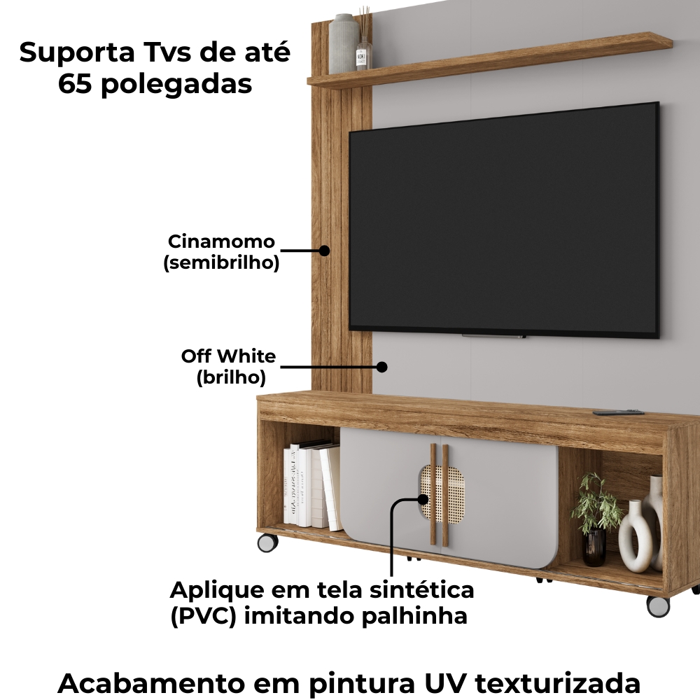 Estante Home Tv 65 Pol 160 cm Maragogi Cinamomo Off White BECHARA