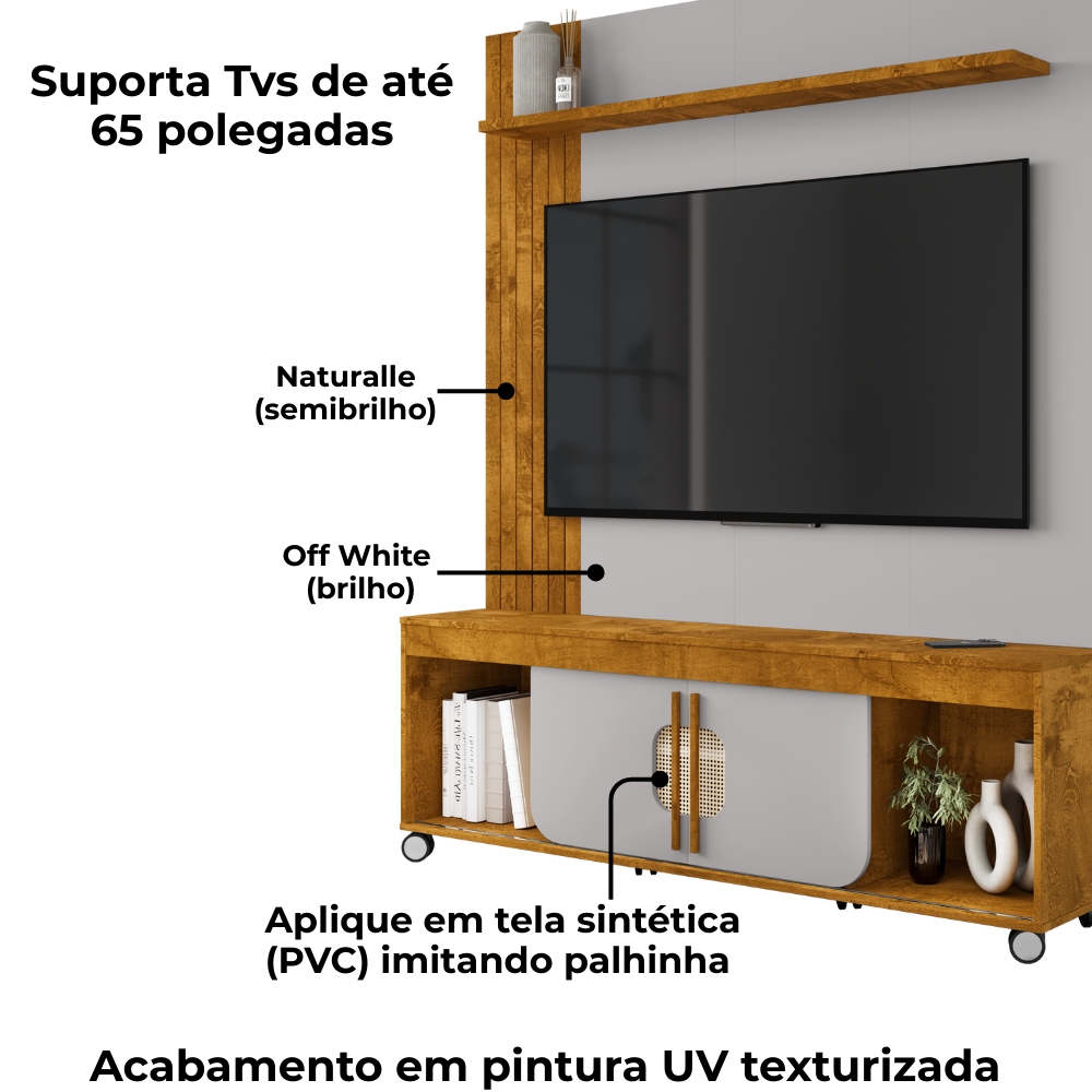 Estante Home Tv 65 Pol 160 cm Maragogi Naturalle Off White BECHARA