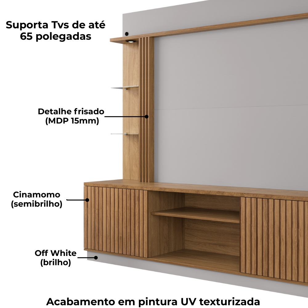 Estante Home Tv 65 Pol 201 cm Atlanta Cinamomo Off White BECHARA