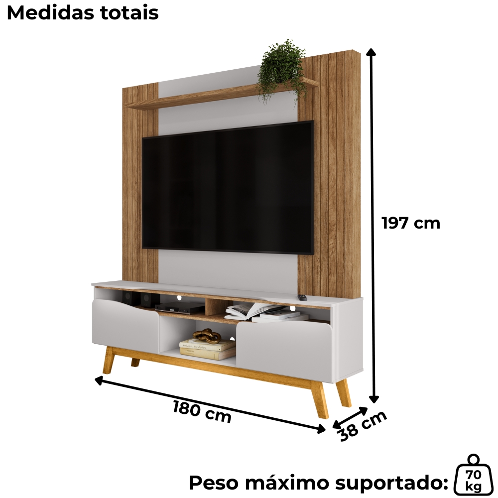 Estante Home Tv 75 Pol 180 cm Atalaia Cinamomo Off White BECHARA