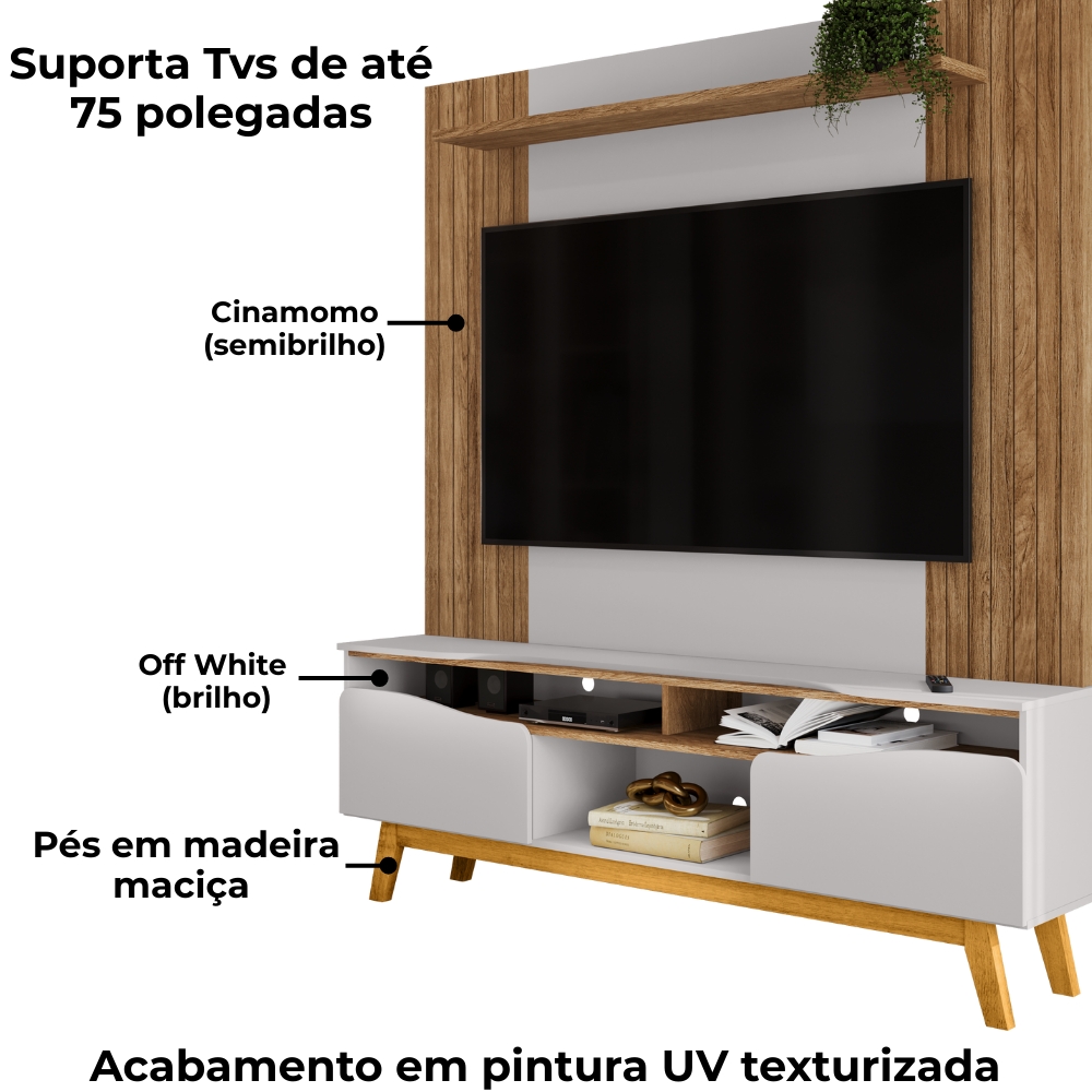 Estante Home Tv 75 Pol 180 cm Atalaia Cinamomo Off White BECHARA