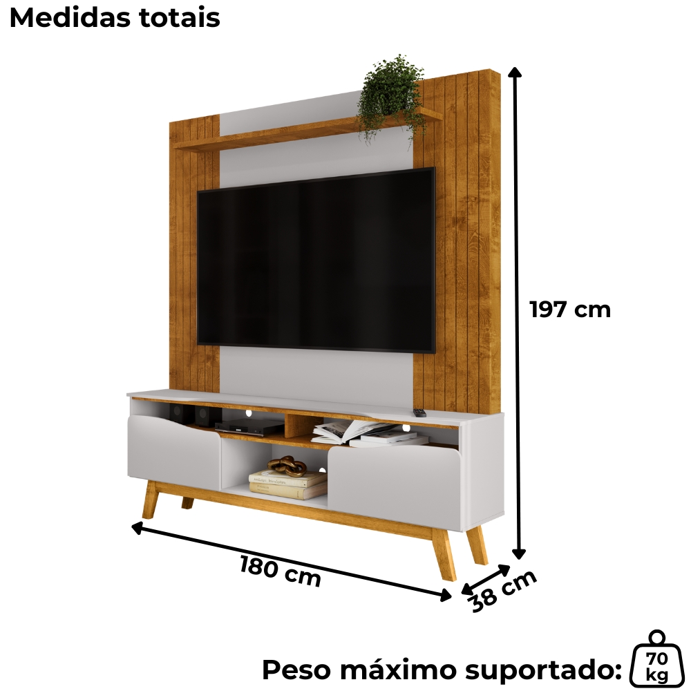 Estante Home Tv 75 Pol 180 cm Atalaia Naturalle Off White BECHARA