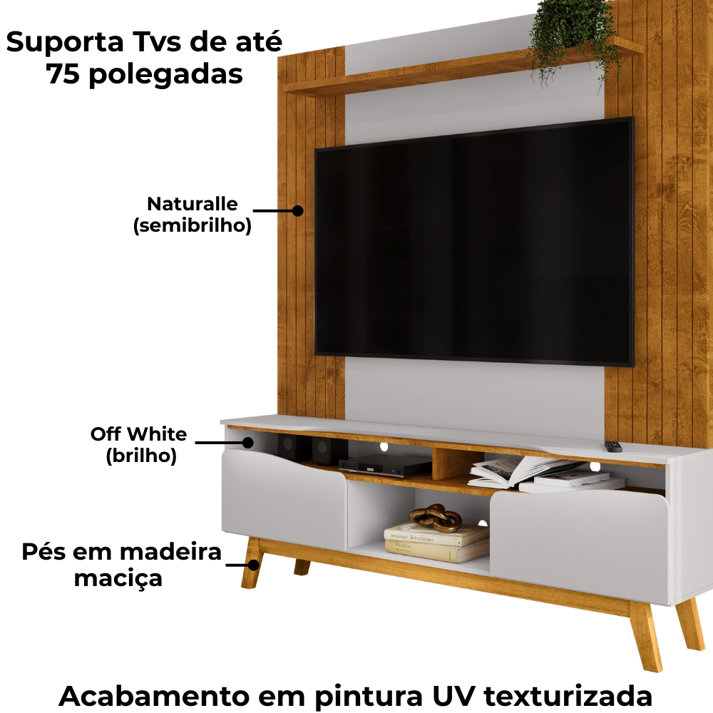 Estante Home Tv 75 Pol 180 cm Atalaia Naturalle Off White BECHARA