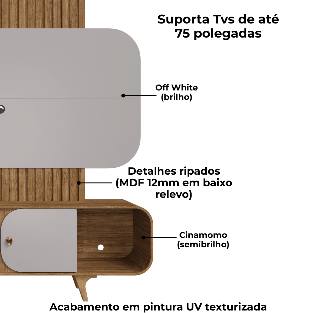 Estante Home Tv 75 Pol 180 cm Embau Cinamomo Off White BECHARA