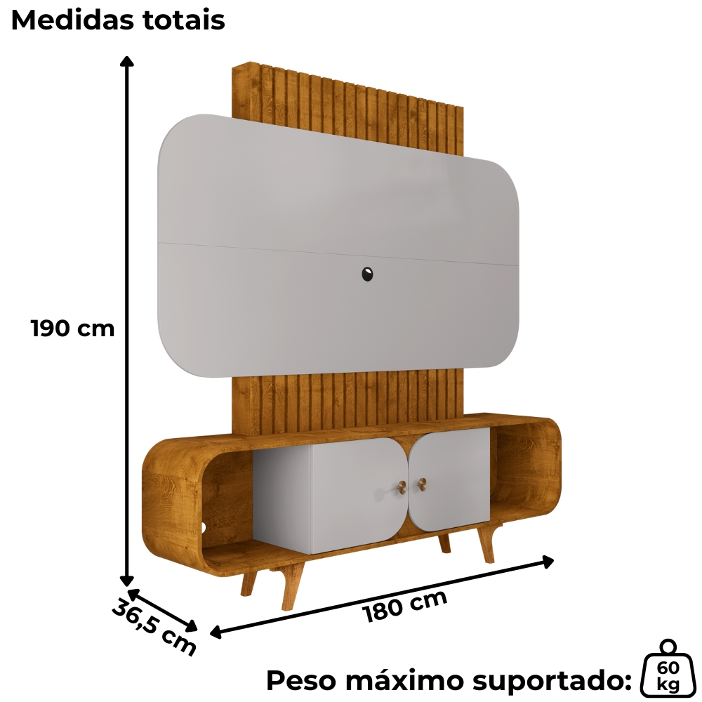 Estante Home Tv 75 Pol 180 cm Embau Naturalle Off White BECHARA