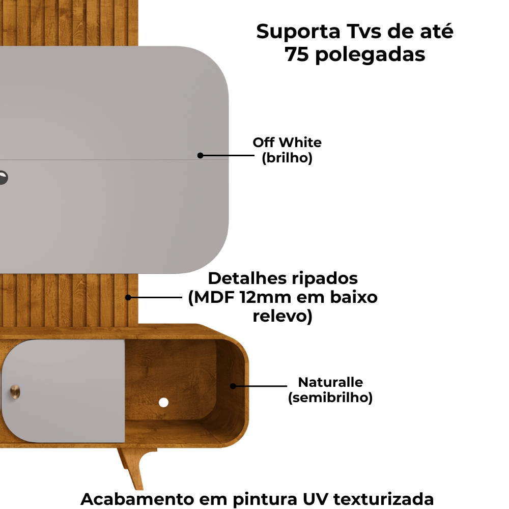 Estante Home Tv 75 Pol 180 cm Embau Naturalle Off White BECHARA