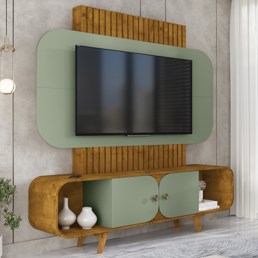 Estante Home Tv 75 Pol 180 cm Embau Naturalle Pistache BECHARA