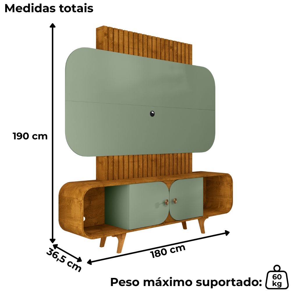 Estante Home Tv 75 Pol 180 cm Embau Naturalle Pistache BECHARA