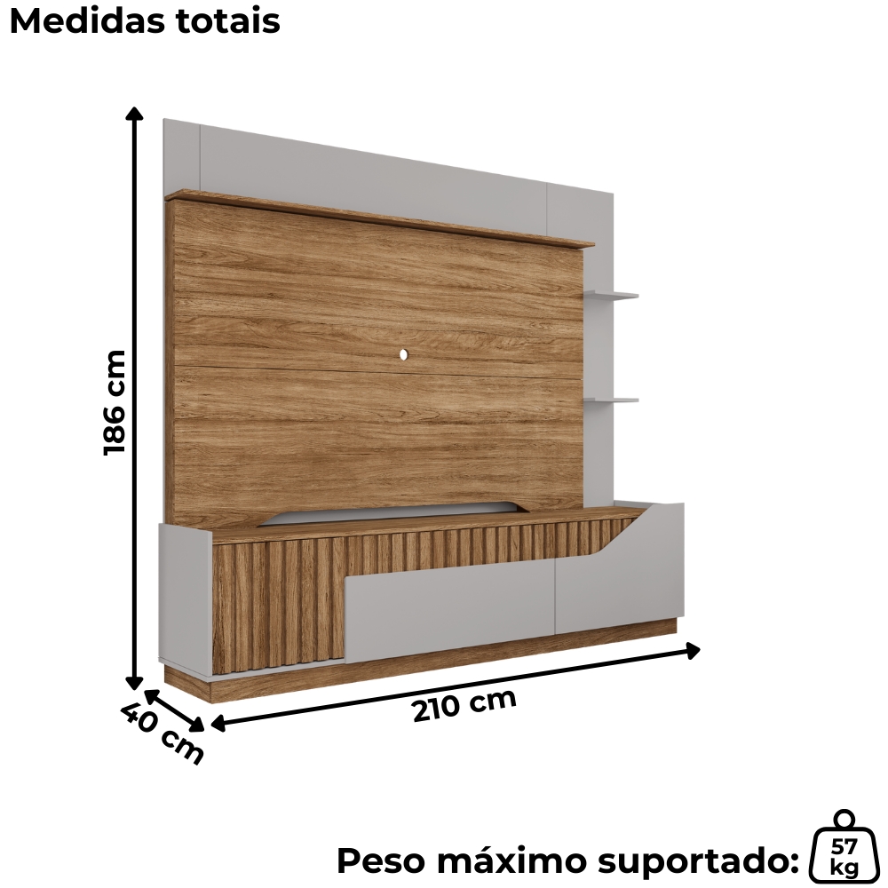 Estante Home Tv 75 Pol 210 cm Dallas Cinamomo Off White BECHARA