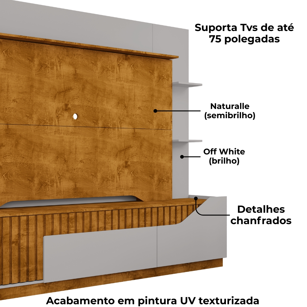 Estante Home Tv 75 Pol 210 cm Dallas Naturalle Off White BECHARA