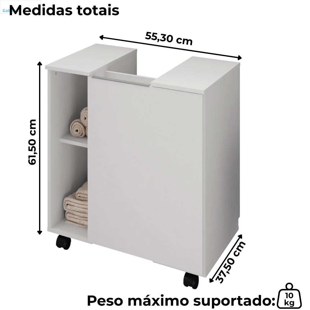 Gabinete Banheiro Pia de Coluna Pequin 56 cm Branco BECHARA 