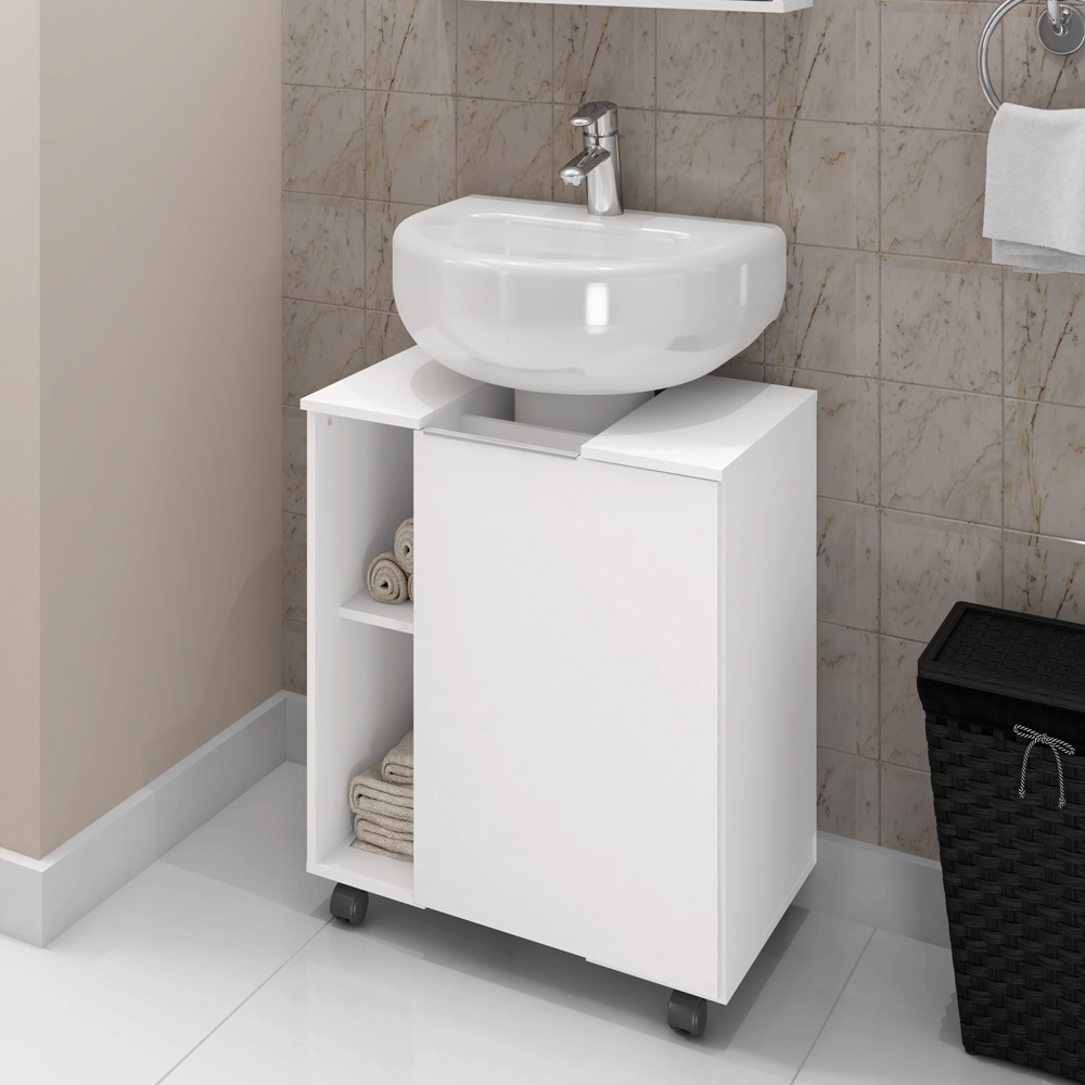 Gabinete Banheiro Pia de Coluna Pequin 56 cm Branco BECHARA 