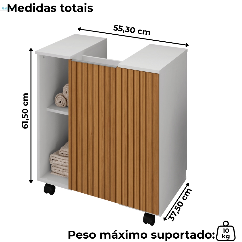 Gabinete Banheiro Pia de Coluna Pequin 56 cm Branco Ripado BECHARA