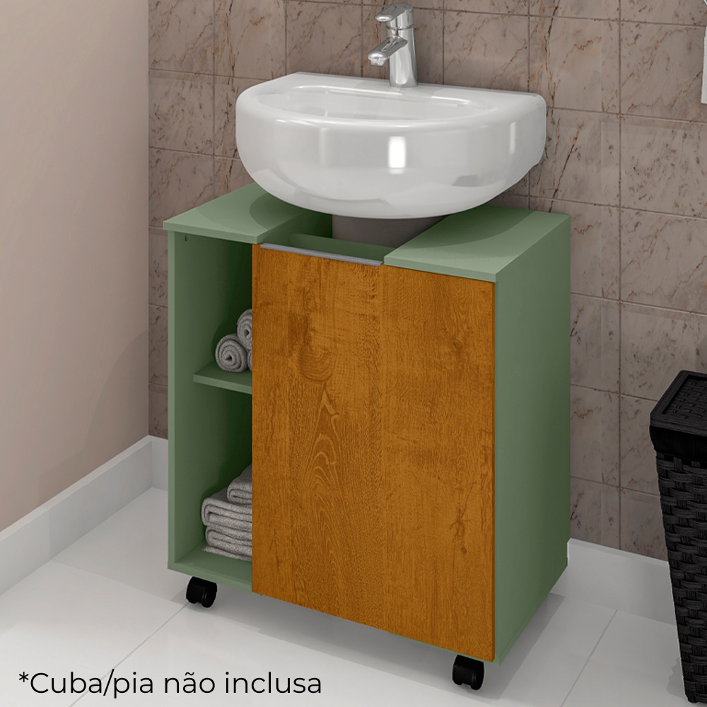 Gabinete Banheiro Pia de Coluna Pequin 56 cm Pistache Naturalle BECHARA