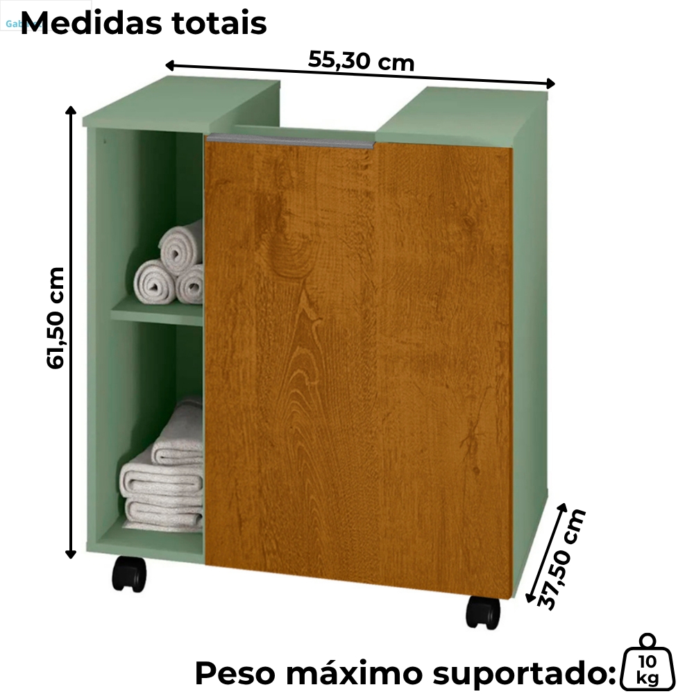 Gabinete Banheiro Pia de Coluna Pequin 56 cm Pistache Naturalle BECHARA
