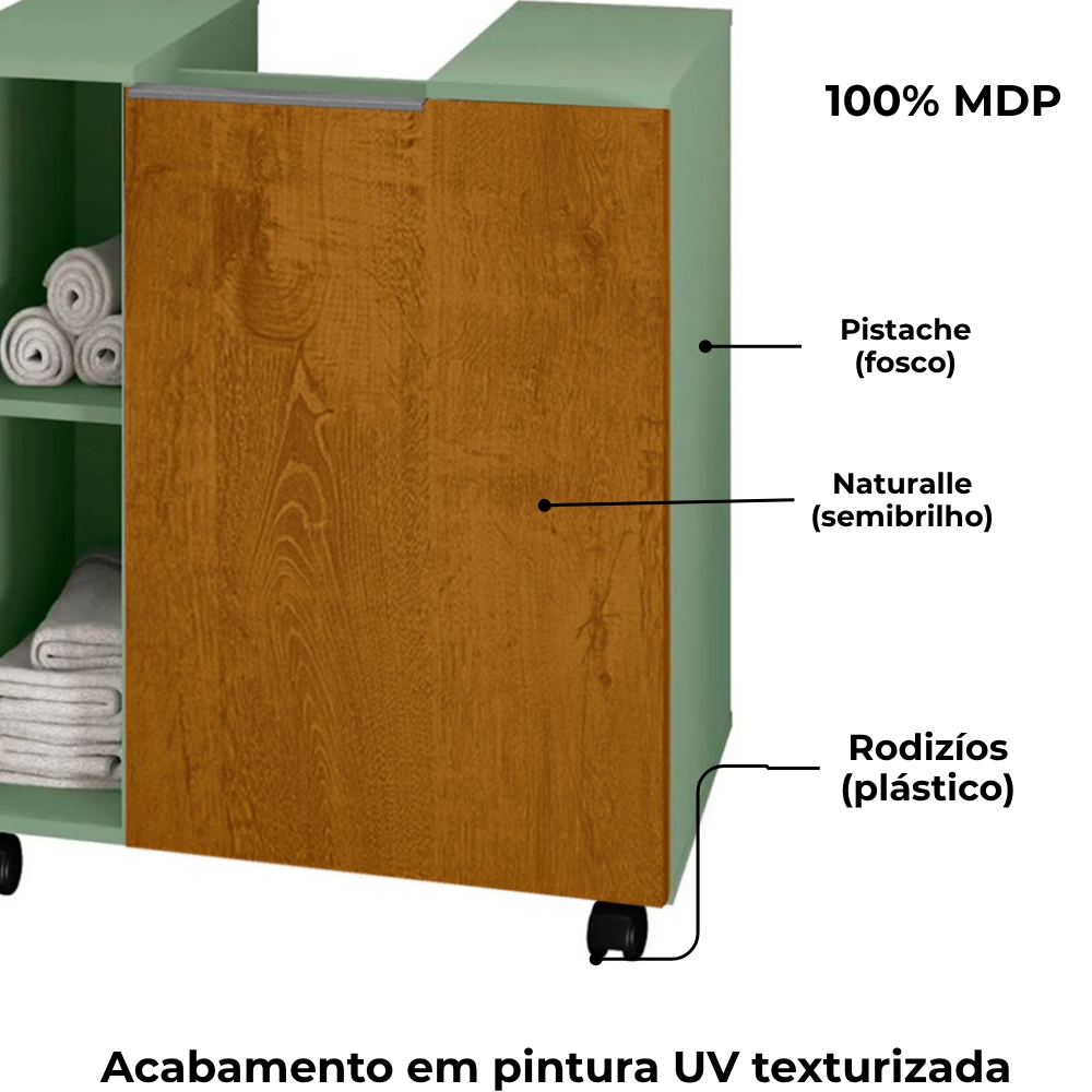 Gabinete Banheiro Pia de Coluna Pequin 56 cm Pistache Naturalle BECHARA