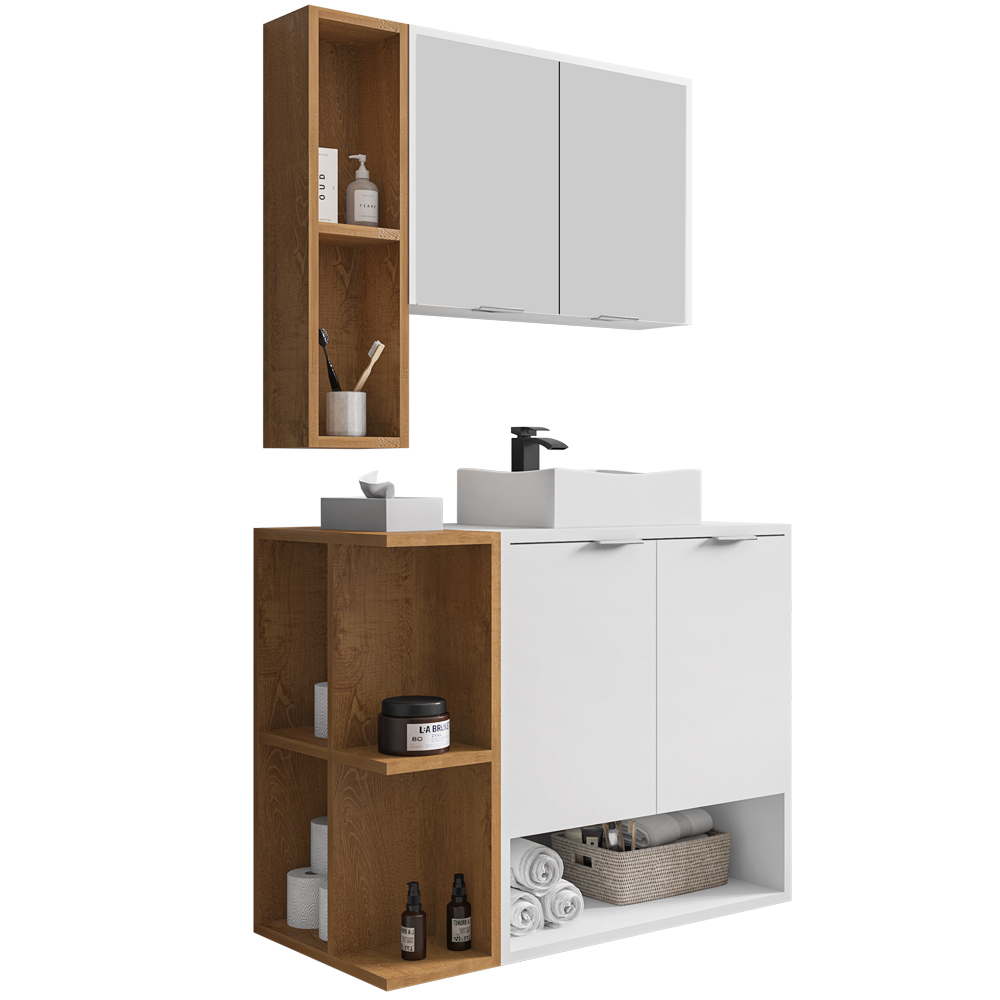 Gabinete Espelheira E Cuba Branca 70 cm Ibiza Branco Naturalle BECHARA 