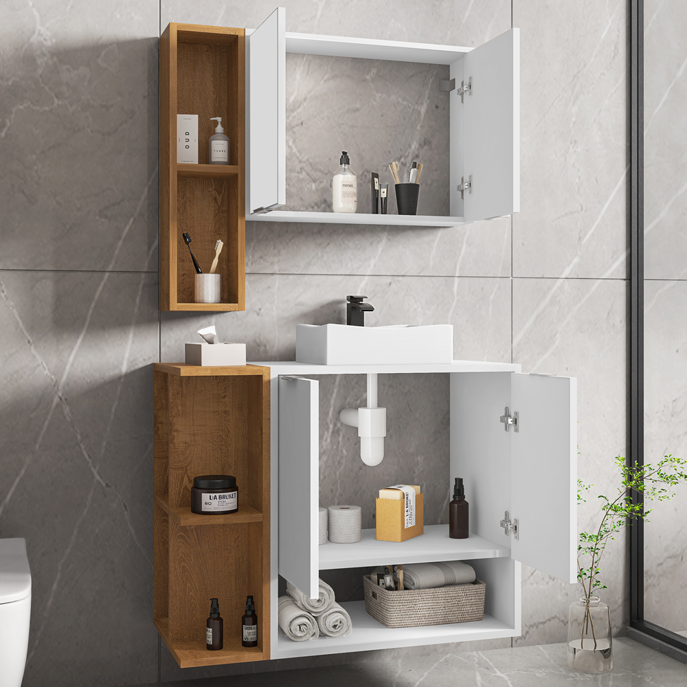 Gabinete Espelheira E Cuba Branca 70 cm Ibiza Branco Naturalle BECHARA 