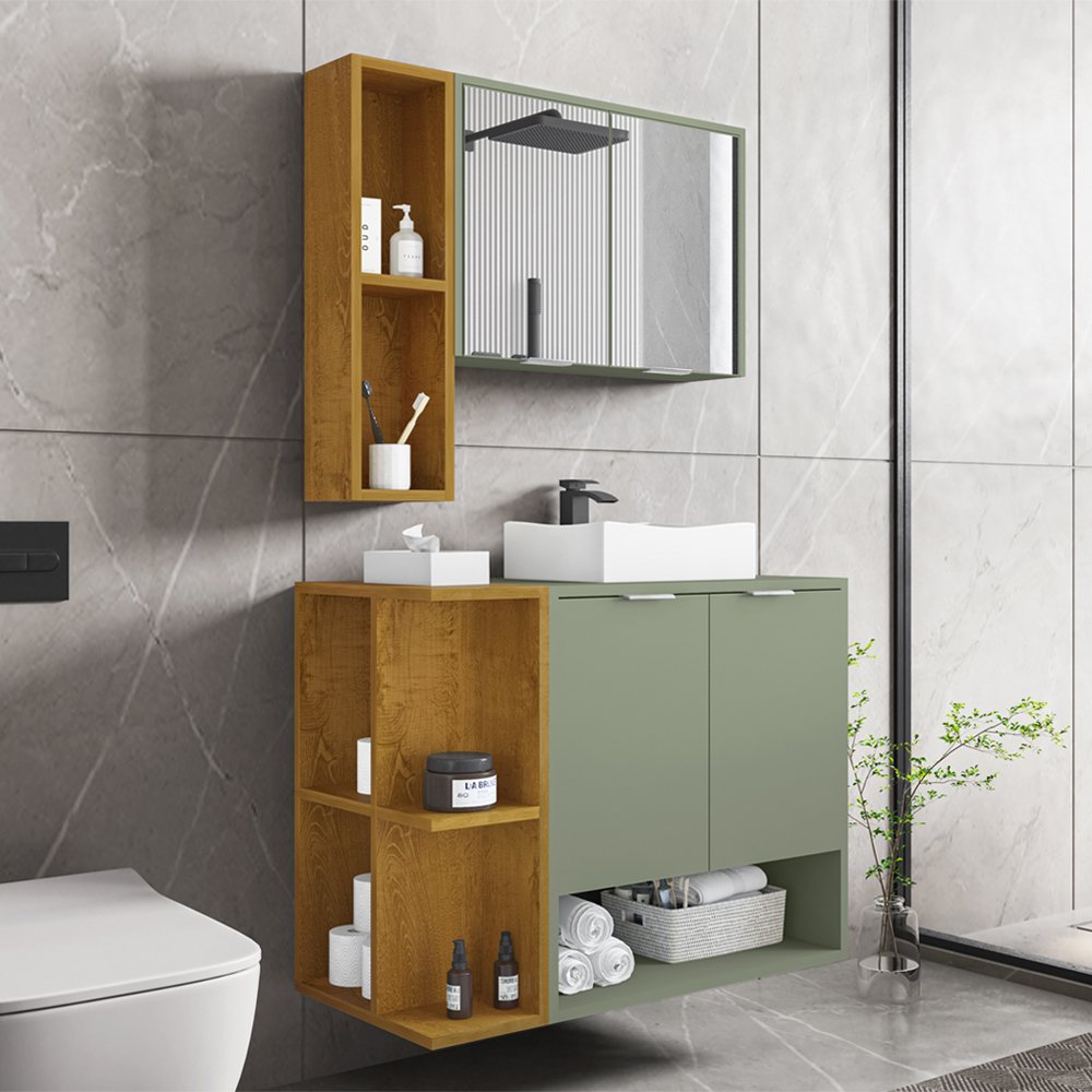 Gabinete Espelheira E Cuba Branca 70 cm Ibiza Pistache Naturalle BECHARA
