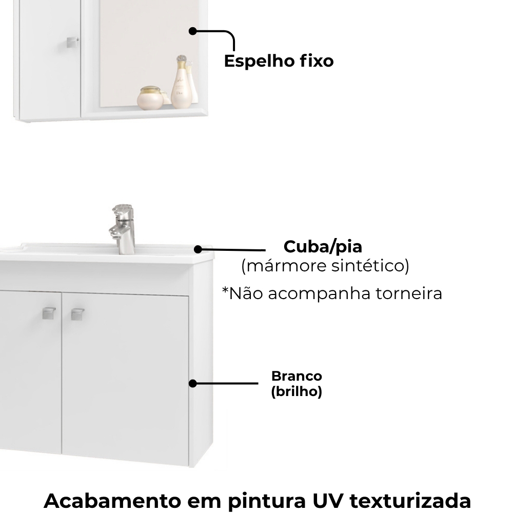 Gabinete Espelheira Lavatorio Munique Branco BECHARA 