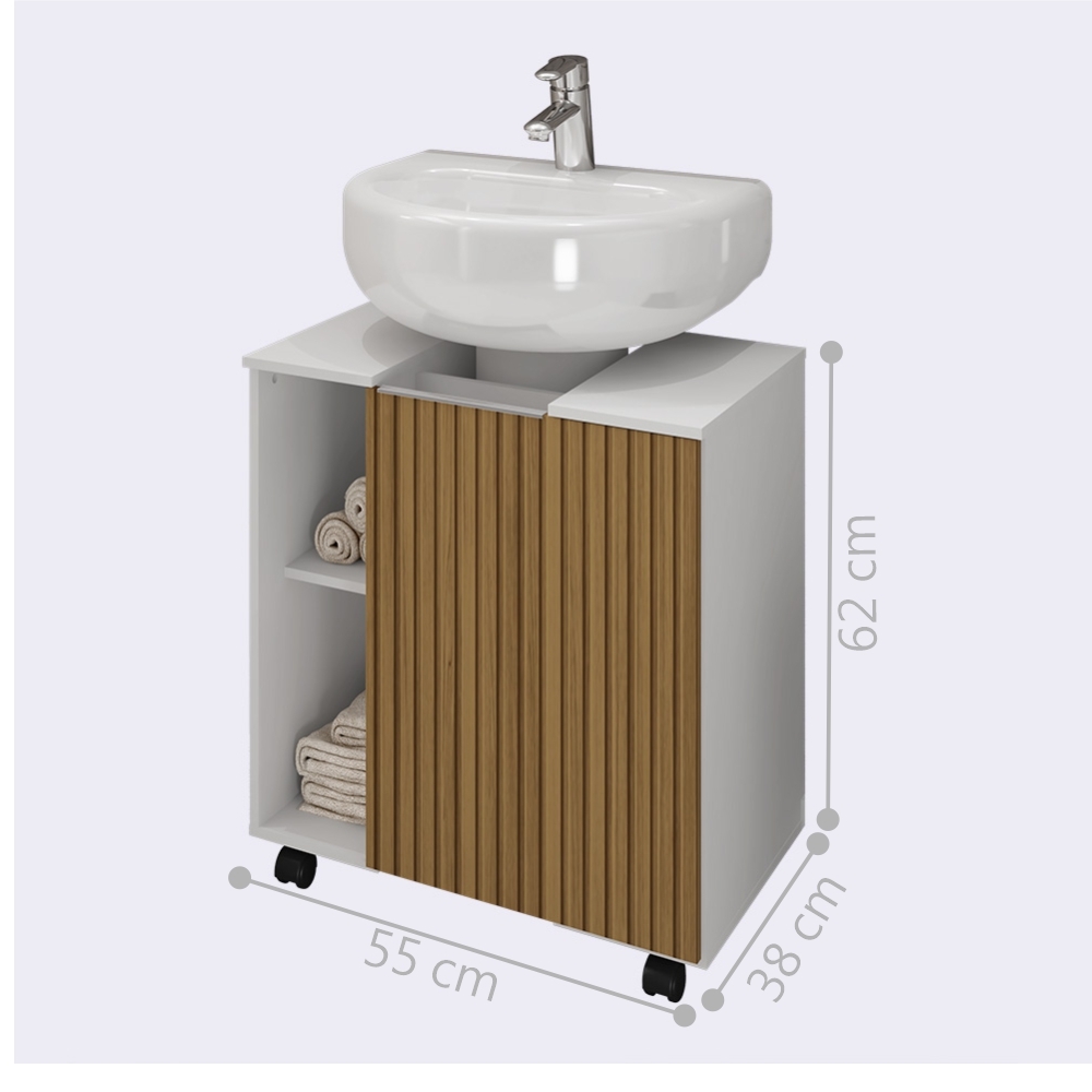 Gabinete para Banheiro Geel Branco Pintura 3D Ripada