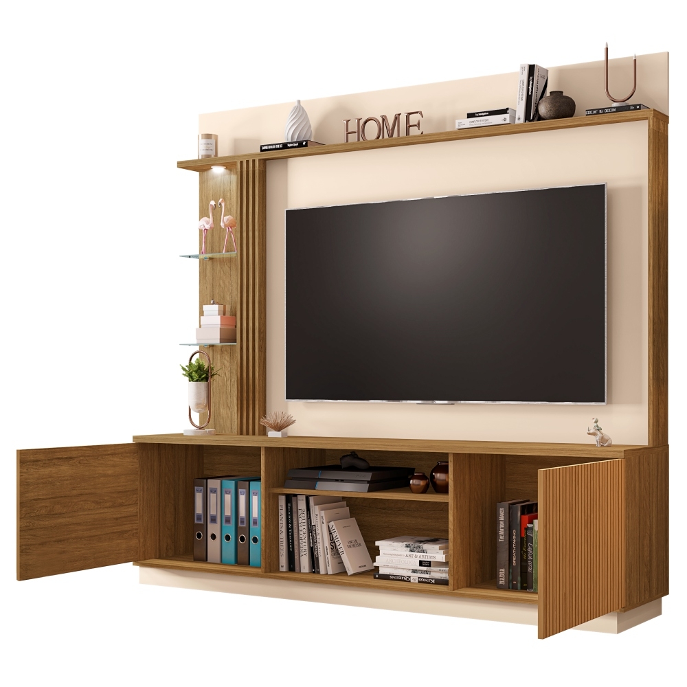 Home para TV com Led Cassiane Cinamomo Off White Pintura 3D Ripada
