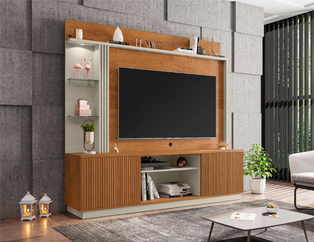 Home para Tv Berlim Naturalle Off White Ripado