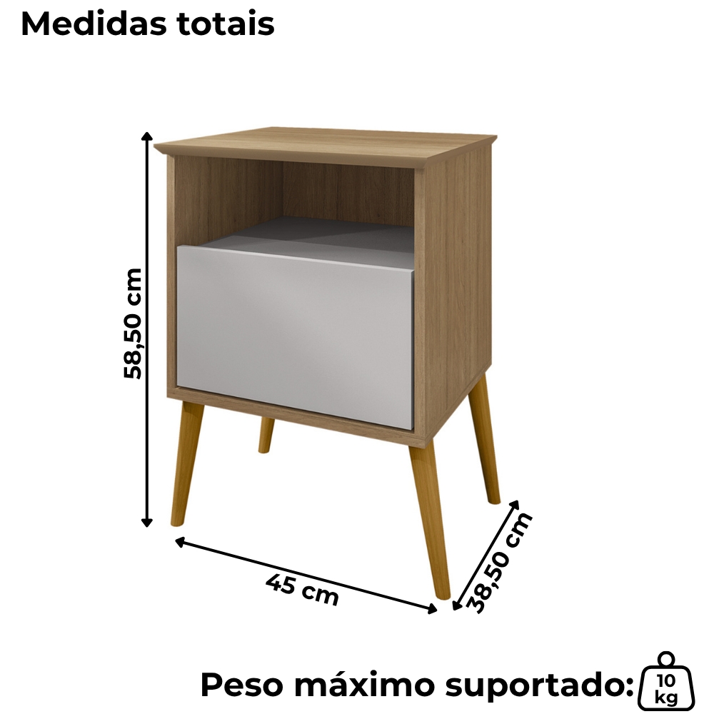 Mesa De Cabeceira 1 Gaveta 45 cm Cancun Cinamomo Off White BECHARA