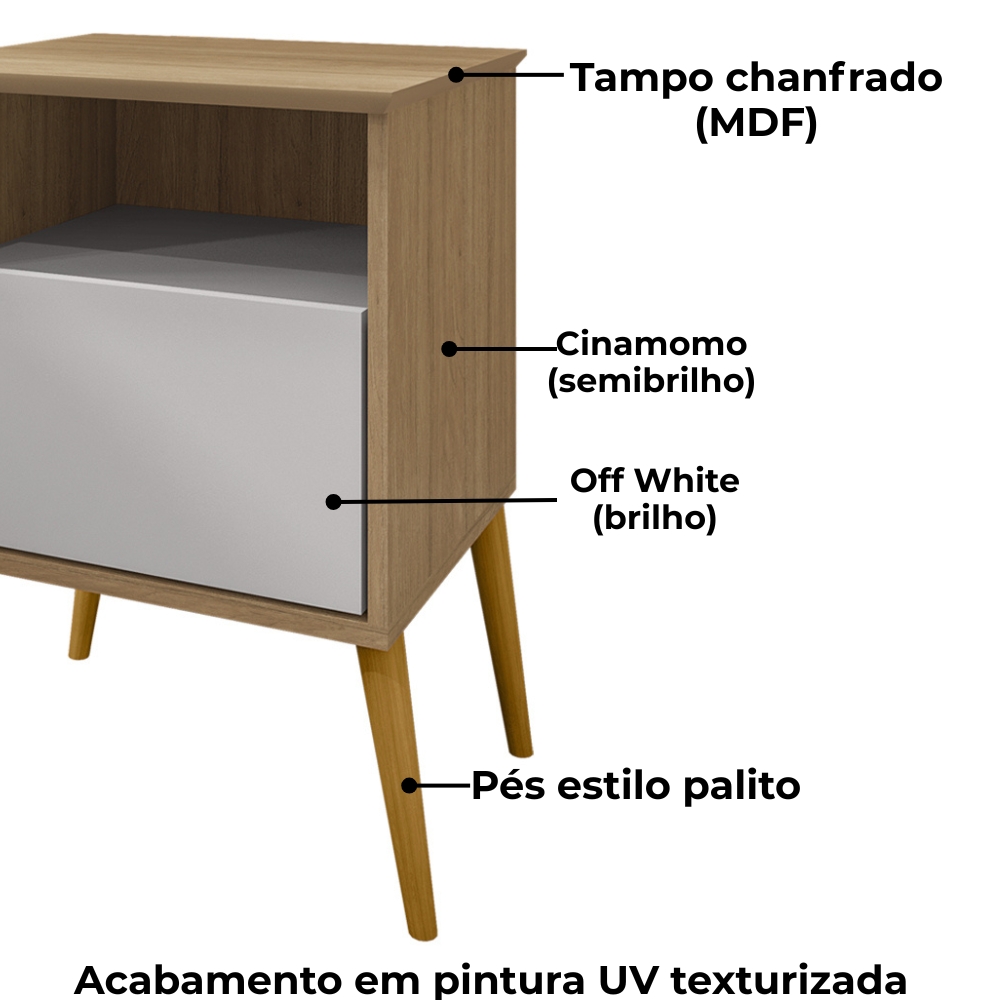 Mesa De Cabeceira 1 Gaveta 45 cm Cancun Cinamomo Off White BECHARA
